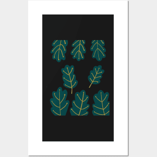 Green oak leaves pattern, botanical illustration Posters and Art